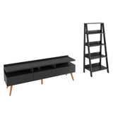 Combo Mueble de TV y Biblioteca Londres Negro 61x140cm Para TV Hasta 65 Pulgadas con Ranuras para Cables - MUEBLES DE TV | Bylmo