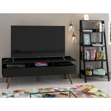 Combo Mueble de TV y Biblioteca Londres Negro 61x140cm Para TV Hasta 65 Pulgadas con Ranuras para Cables - MUEBLES DE TV | Bylmo