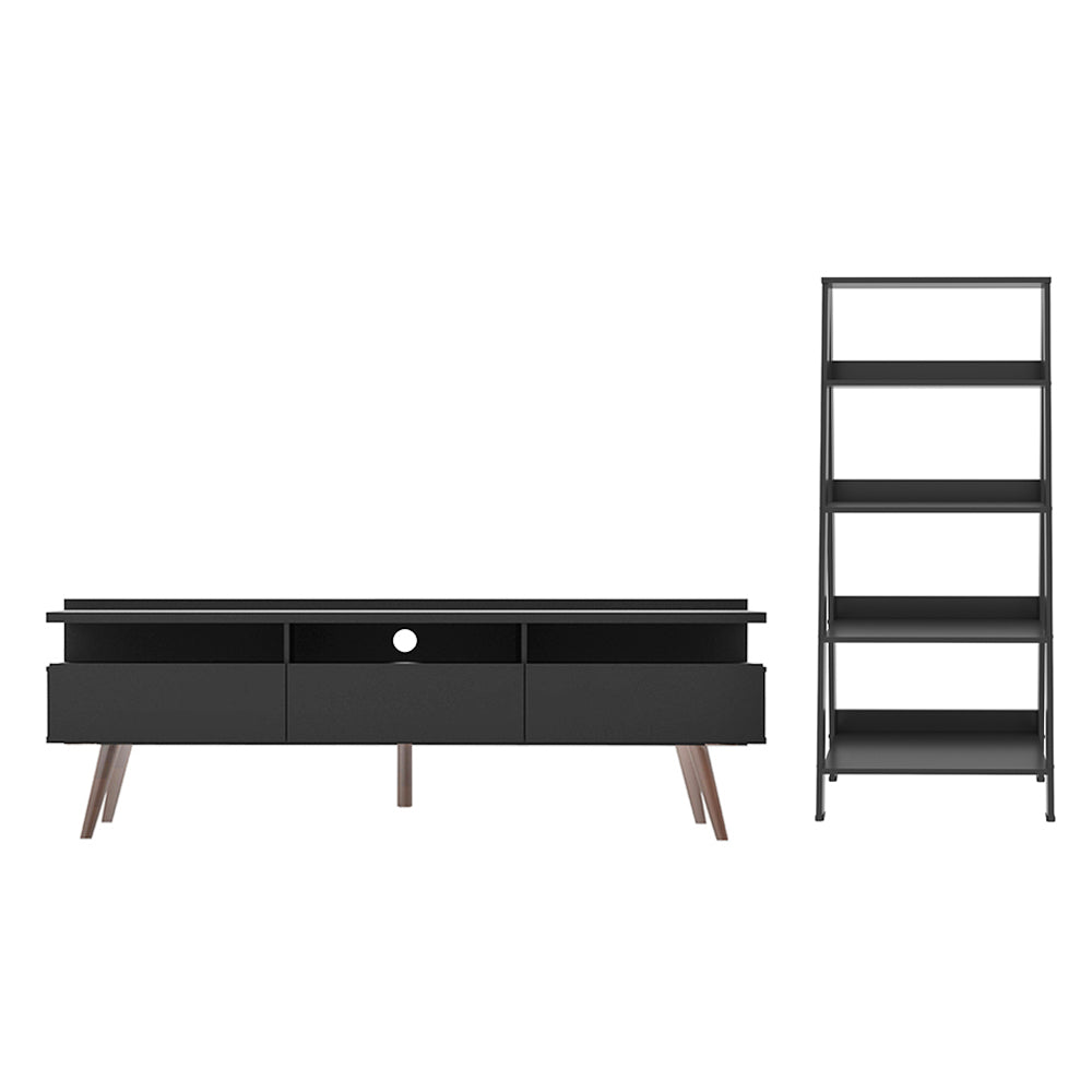 Combo Mueble de TV y Biblioteca Londres Negro 61x140cm Para TV Hasta 65 Pulgadas con Ranuras para Cables - MUEBLES DE TV | Bylmo