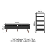 Combo Mueble de TV y Biblioteca Londres Negro 61x140cm Para TV Hasta 65 Pulgadas con Ranuras para Cables - MUEBLES DE TV | Bylmo