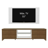 Combo Mueble y Panel de TV Metz Blanco y Marron 180x120cm Para TV Hasta 55 Pulgadas con Ranuras para Cables - MUEBLES DE TV | Bylmo