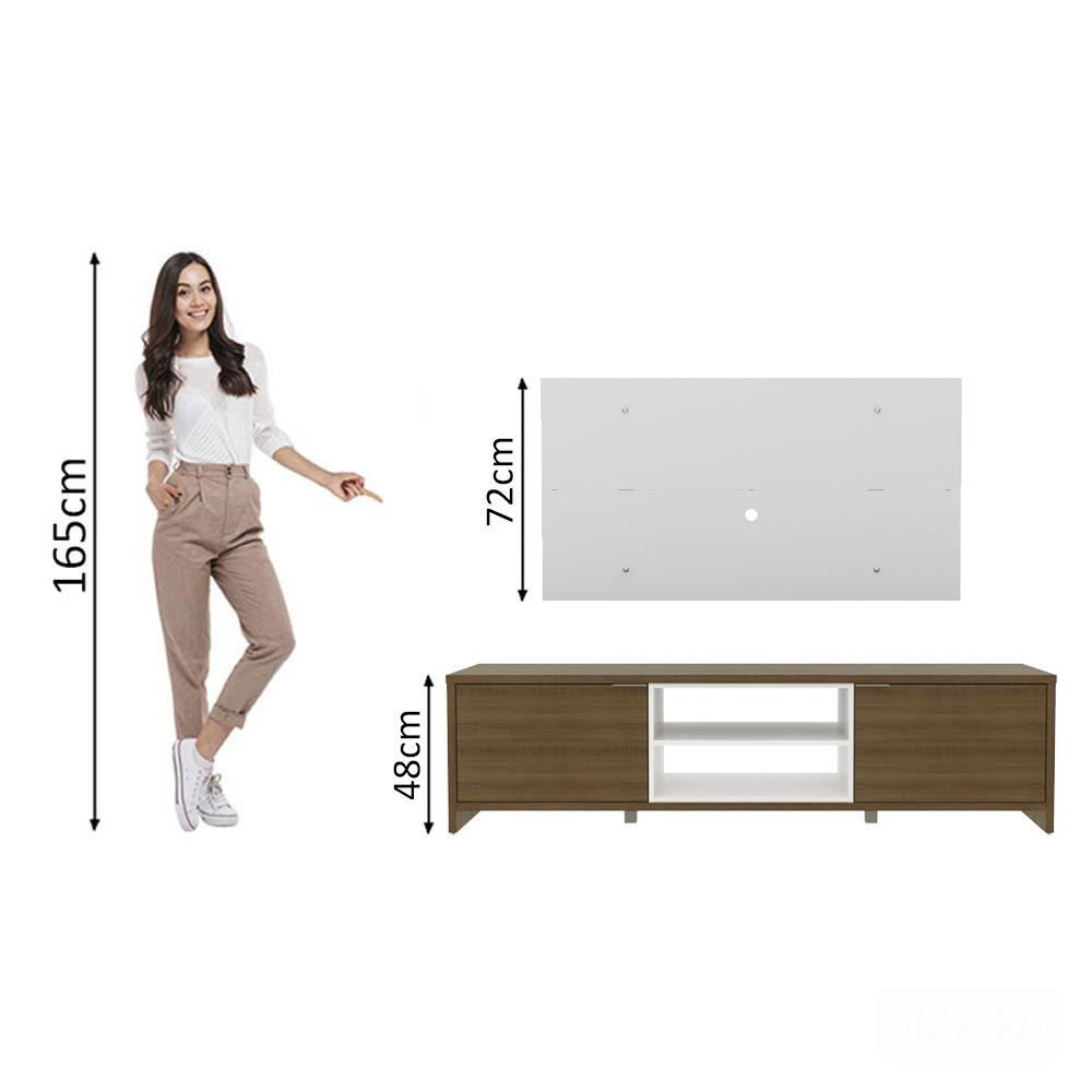 Combo Mueble y Panel de TV Metz Blanco y Marron 180x120cm Para TV Hasta 55 Pulgadas con Ranuras para Cables - MUEBLES DE TV | Bylmo