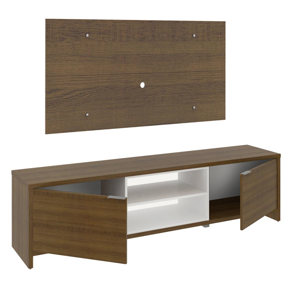 Combo Mueble y Panel de TV Metz Marron y Blanco 180x120cm Para TV Hasta 55 Pulgadas con Ranuras para Cables - MUEBLES DE TV | Bylmo