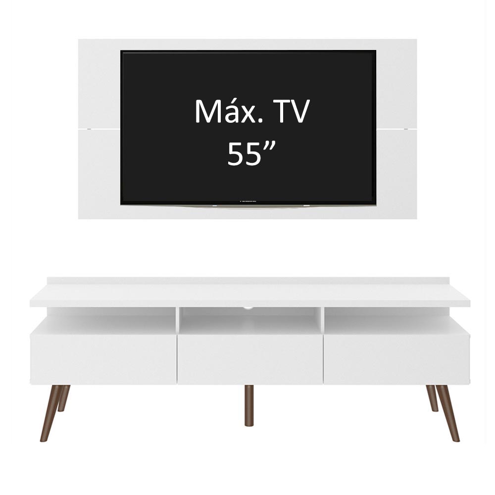 Combo Mueble y Panel de TV Londres Blanco 160x141cm Para TV Hasta 55 Pulgadas con Ranuras para Cables - MUEBLES DE TV | Bylmo