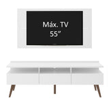 Combo Mueble y Panel de TV Londres Blanco 160x141cm Para TV Hasta 55 Pulgadas con Ranuras para Cables - MUEBLES DE TV | Bylmo