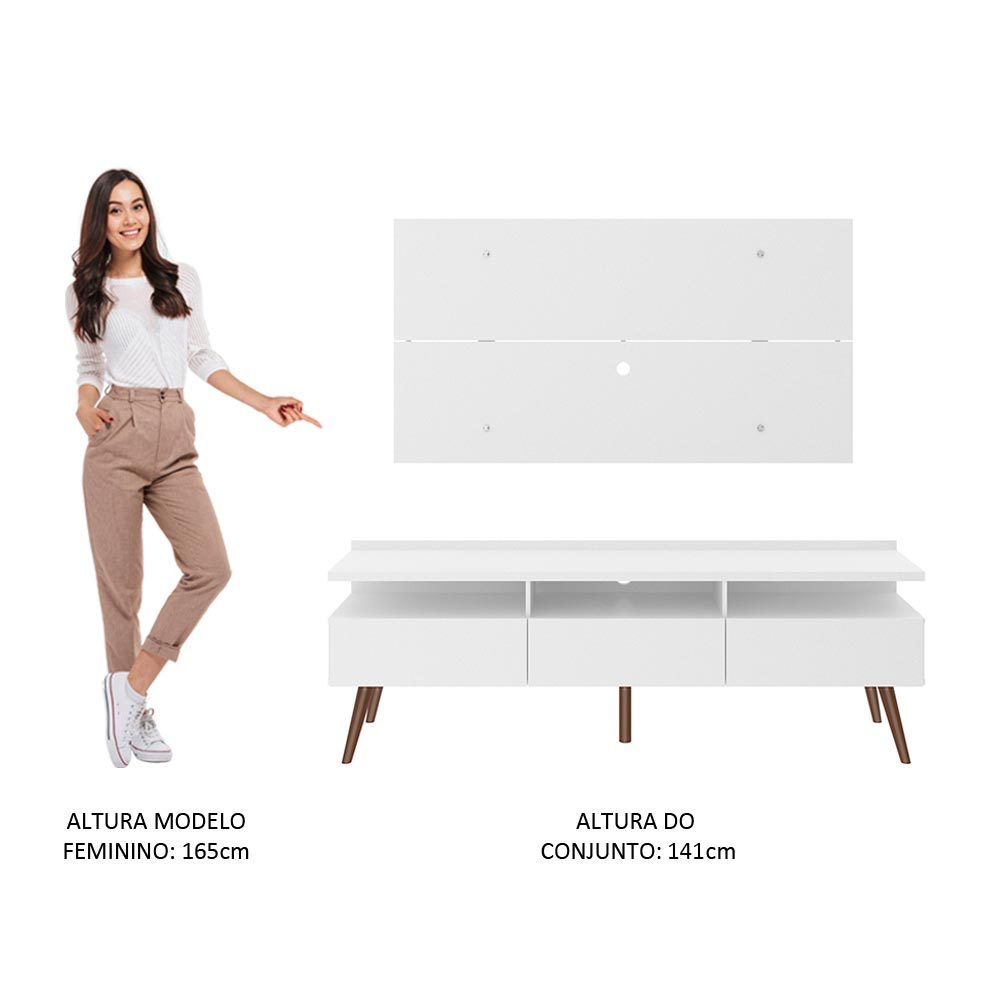 Combo Mueble y Panel de TV Londres Blanco 160x141cm Para TV Hasta 55 Pulgadas con Ranuras para Cables - MUEBLES DE TV | Bylmo
