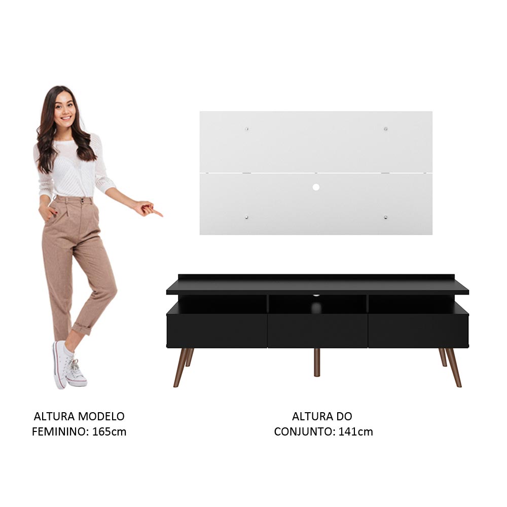 Combo Mueble y Panel de TV Londres Negro y Blanco 160x141cm Para TV Hasta 55 Pulgadas con Ranuras para Cables - MUEBLES DE TV | Bylmo