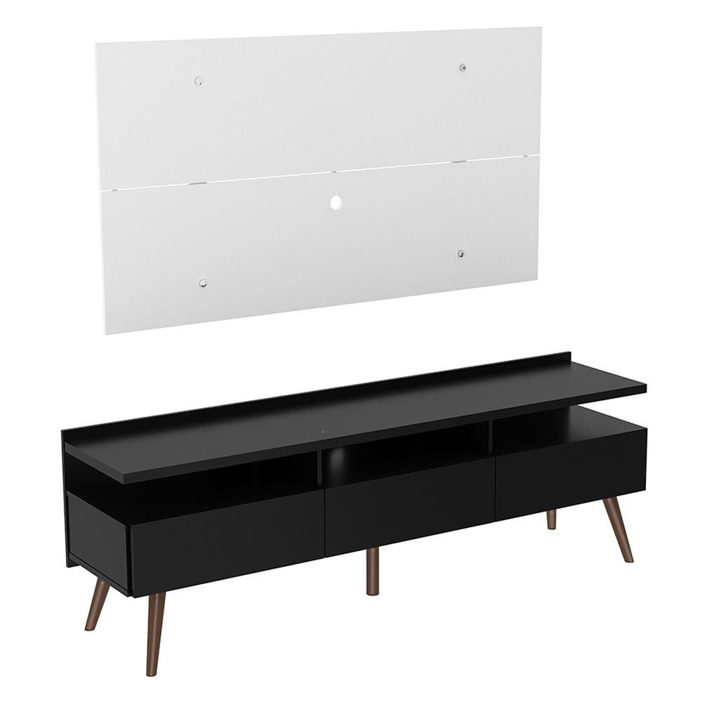 Combo Mueble y Panel de TV Londres Negro y Blanco 160x141cm Para TV Hasta 55 Pulgadas con Ranuras para Cables - MUEBLES DE TV | Bylmo