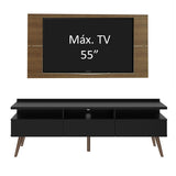 Combo Mueble y Panel de TV Londres Marron y Negro 160x141cm Para TV Hasta 55 Pulgadas con Ranuras para Cables - MUEBLES DE TV | Bylmo