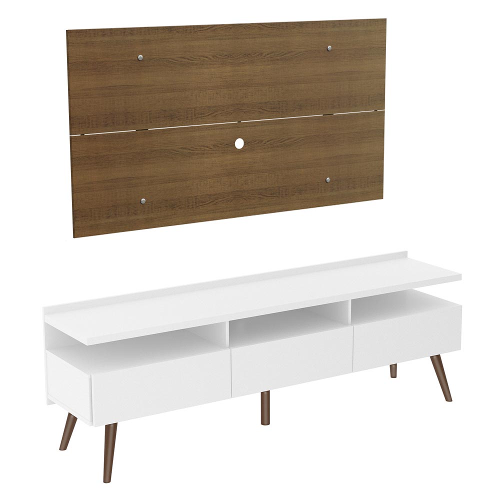Combo Mueble y Panel de TV Londres Blanco y Marron 160x141cm Para TV Hasta 55 Pulgadas con Ranuras para Cables - MUEBLES DE TV | Bylmo