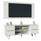 Combo Mueble y Panel de TV Copenhagen Blanco 136x126cm Para TV Hasta 55 Pulgadas con Ranuras para Cables - MUEBLES DE TV | Bylmo