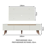 Combo Mueble y Panel de TV Reims Blanco 180x122cm Para TV Hasta 55 Pulgadas con Ranuras para Cables - MUEBLES DE TV | Bylmo