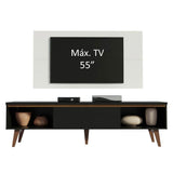 Combo Mueble y Panel de TV Reims Negro y Blanco 180x122cm Para TV Hasta 55 Pulgadas con Ranuras para Cables - MUEBLES DE TV | Bylmo