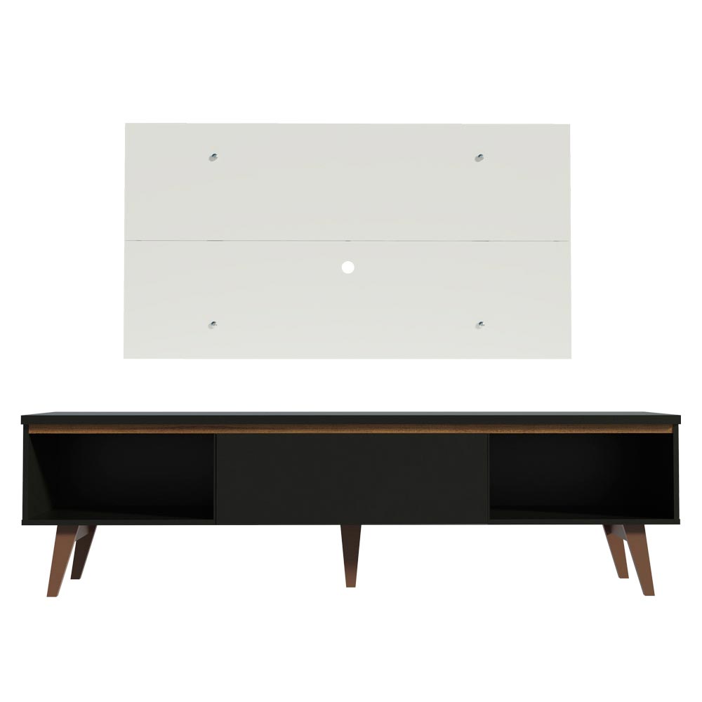 Combo Mueble y Panel de TV Reims Negro y Blanco 180x122cm Para TV Hasta 55 Pulgadas con Ranuras para Cables - MUEBLES DE TV | Bylmo