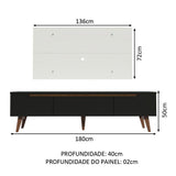 Combo Mueble y Panel de TV Reims Negro y Blanco 180x122cm Para TV Hasta 55 Pulgadas con Ranuras para Cables - MUEBLES DE TV | Bylmo