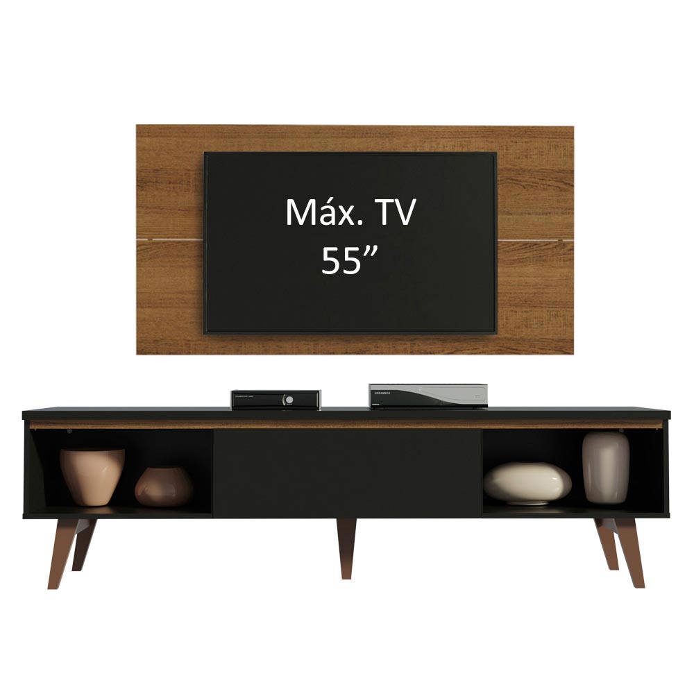 Combo Mueble y Panel de TV Reims Marron y Negro 180x122cm Para TV Hasta 55 Pulgadas con Ranuras para Cables - MUEBLES DE TV | Bylmo
