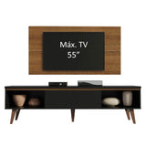 Combo Mueble y Panel de TV Reims Marron y Negro 180x122cm Para TV Hasta 55 Pulgadas con Ranuras para Cables - MUEBLES DE TV | Bylmo