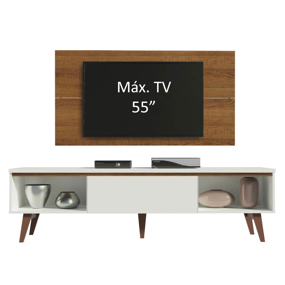Combo Mueble y Panel de TV Reims Blanco y Marron 180x122cm Para TV Hasta 55 Pulgadas con Ranuras para Cables - MUEBLES DE TV | Bylmo
