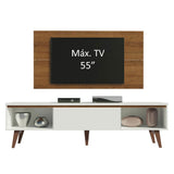 Combo Mueble y Panel de TV Reims Blanco y Marron 180x122cm Para TV Hasta 55 Pulgadas con Ranuras para Cables - MUEBLES DE TV | Bylmo