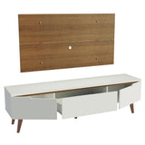 Combo Mueble y Panel de TV Reims Blanco y Marron 180x122cm Para TV Hasta 55 Pulgadas con Ranuras para Cables - MUEBLES DE TV | Bylmo