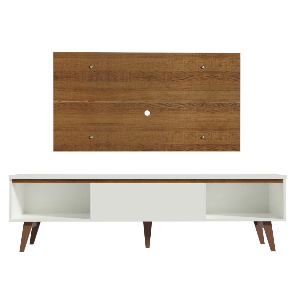 Combo Mueble y Panel de TV Reims Blanco y Marron 180x122cm Para TV Hasta 55 Pulgadas con Ranuras para Cables - MUEBLES DE TV | Bylmo