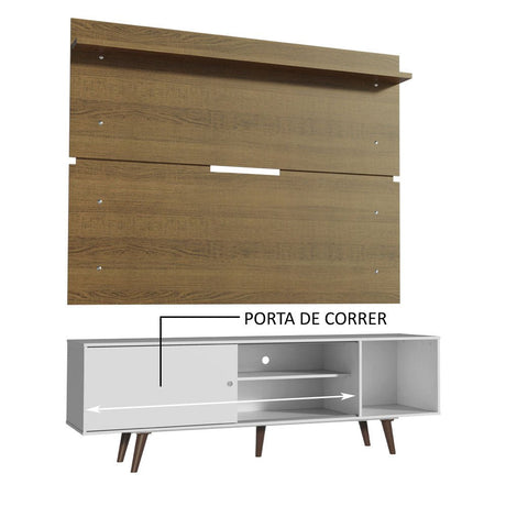 Combo Mueble y Panel de TV Cairo Blanco y Marron 160x191cm Para TV Hasta 65 Pulgadas con Ranuras para Cables - MUEBLES DE TV | Bylmo