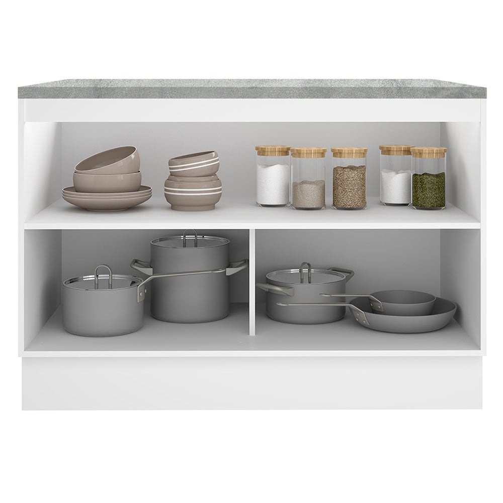 Mueble Inferior de Cocina Glamy Blanco 120x84cm con Mesón de Madera y sin Estufa con 3 Entrepaños - MUEBLES INFERIORES DE COCINA | Bylmo