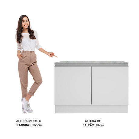 Mueble Inferior de Cocina Glamy Blanco 120x84cm con Mesón de Madera y sin Estufa con 3 Entrepaños - MUEBLES INFERIORES DE COCINA | Bylmo