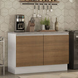 Mueble Inferior de Cocina Glamy Blanco y Marron 120x84cm con Mesón de Madera y sin Estufa con 3 Entrepaños - MUEBLES INFERIORES DE COCINA | Bylmo