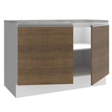 Mueble Inferior de Cocina Glamy Blanco y Marron 120x84cm con Mesón de Madera y sin Estufa con 3 Entrepaños - MUEBLES INFERIORES DE COCINA | Bylmo
