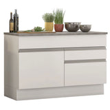 Mueble Inferior de Cocina Glamy Blanco 120x84cm con Mesón de Madera y sin Estufa con 2 Cajones - MUEBLES INFERIORES DE COCINA | Bylmo