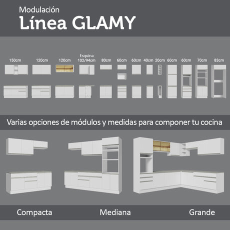 Mueble Inferior de Cocina Glamy Blanco 120x84cm con Mesón de Madera y sin Estufa con 2 Cajones - MUEBLES INFERIORES DE COCINA | Bylmo