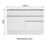 Mueble Inferior de Cocina Glamy Blanco 120x84cm con Mesón de Madera y sin Estufa con 2 Cajones - MUEBLES INFERIORES DE COCINA | Bylmo