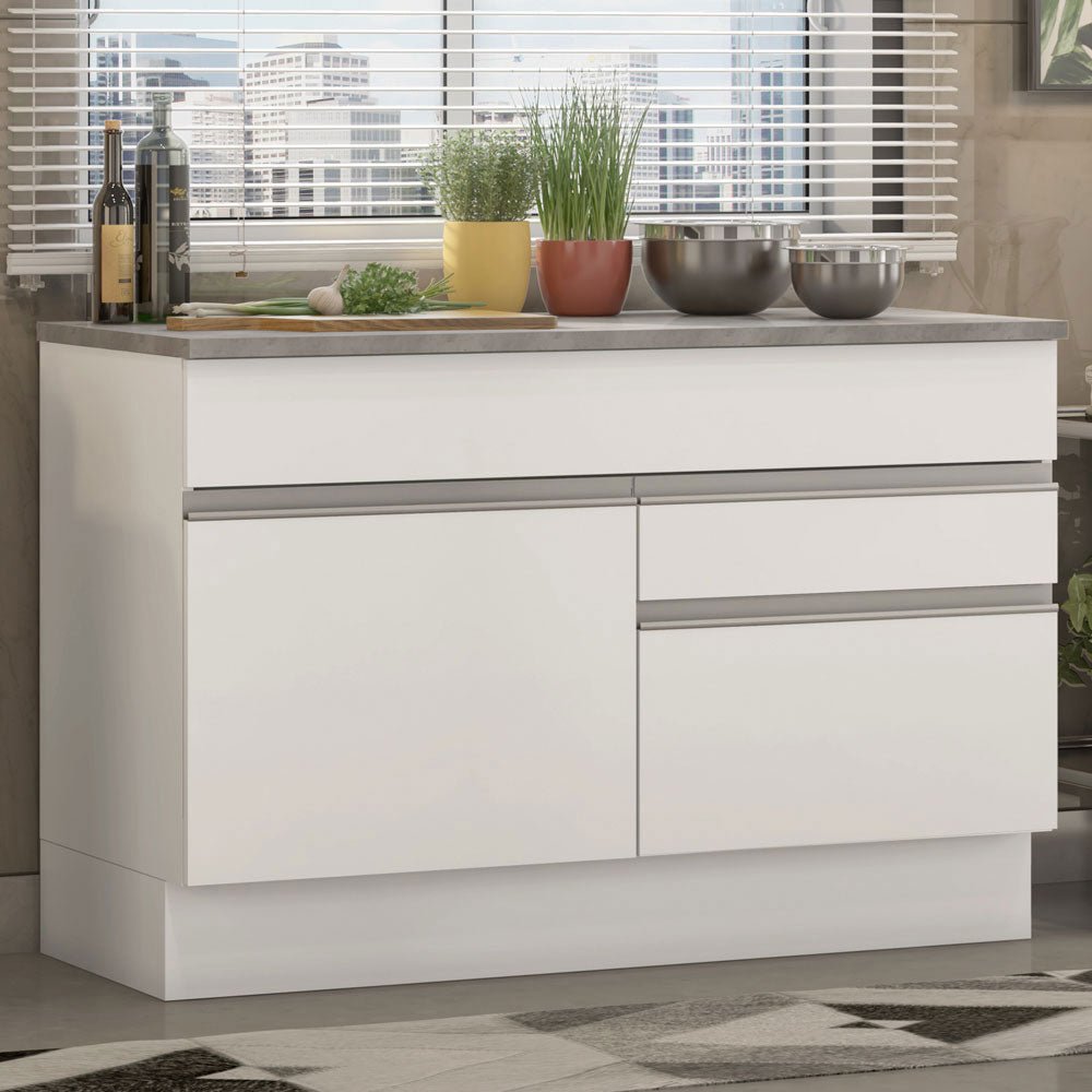 Mueble Inferior de Cocina Glamy Blanco 120x84cm con Mesón de Madera y sin Estufa con 2 Cajones - MUEBLES INFERIORES DE COCINA | Bylmo