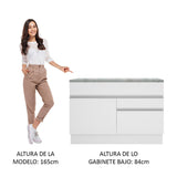 Mueble Inferior de Cocina Glamy Blanco 120x84cm con Mesón de Madera y sin Estufa con 2 Cajones - MUEBLES INFERIORES DE COCINA | Bylmo