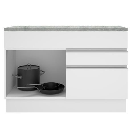 Mueble Inferior de Cocina Glamy Blanco 120x84cm con Mesón de Madera y sin Estufa con 2 Cajones - MUEBLES INFERIORES DE COCINA | Bylmo