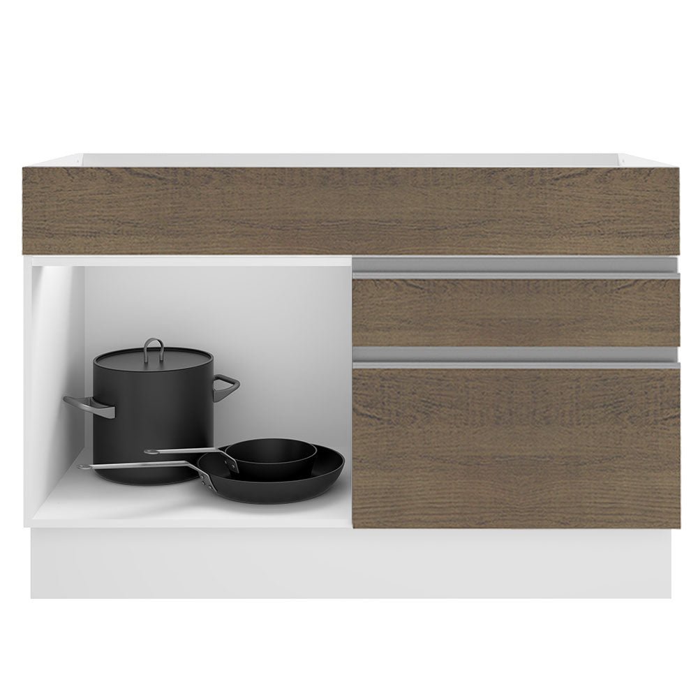 Mueble Inferior de Cocina Glamy Blanco y Marron 120x81cm sin Mesón y sin Estufa con 2 Cajones - MUEBLES INFERIORES DE COCINA | Bylmo