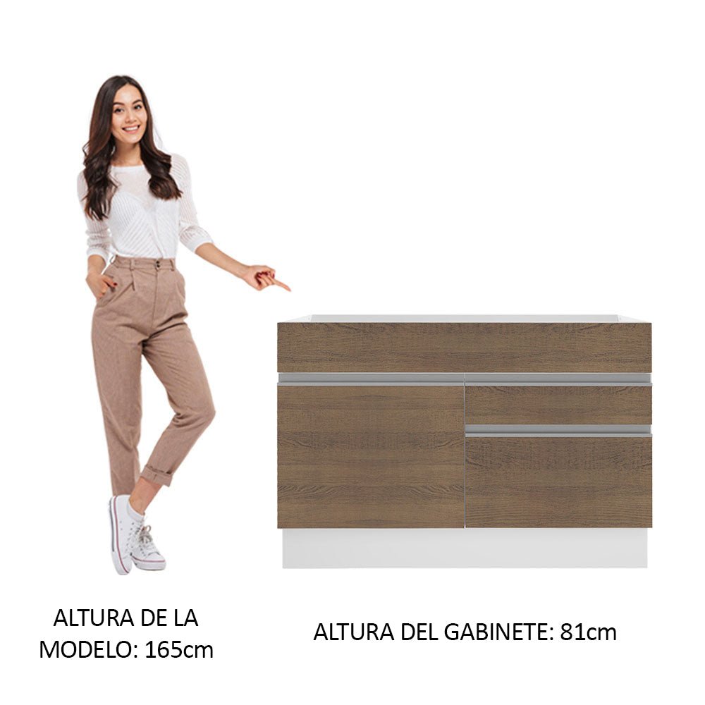 Mueble Inferior de Cocina Glamy Blanco y Marron 120x81cm sin Mesón y sin Estufa con 2 Cajones - MUEBLES INFERIORES DE COCINA | Bylmo