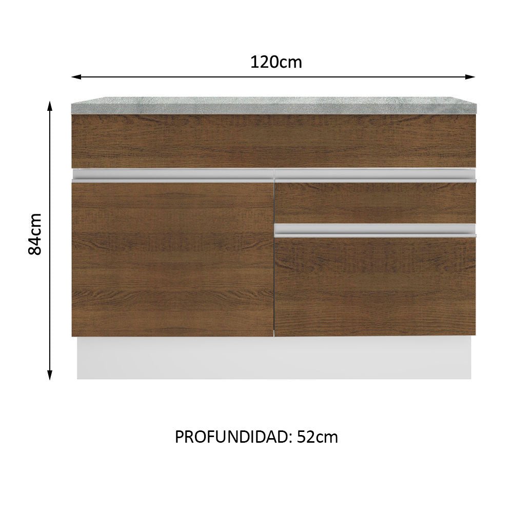 Mueble Inferior de Cocina Glamy Blanco y Marron 120x84cm con Mesón de Madera y sin Estufa con 2 Cajones - MUEBLES INFERIORES DE COCINA | Bylmo