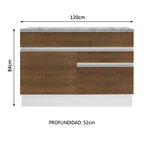 Mueble Inferior de Cocina Glamy Blanco y Marron 120x84cm con Mesón de Madera y sin Estufa con 2 Cajones - MUEBLES INFERIORES DE COCINA | Bylmo