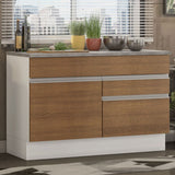 Mueble Inferior de Cocina Glamy Blanco y Marron 120x84cm con Mesón de Madera y sin Estufa con 2 Cajones - MUEBLES INFERIORES DE COCINA | Bylmo