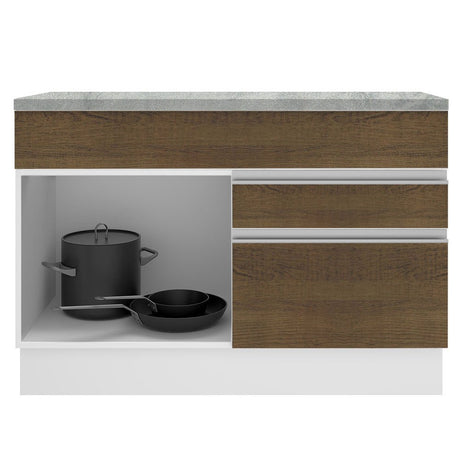 Mueble Inferior de Cocina Glamy Blanco y Marron 120x84cm con Mesón de Madera y sin Estufa con 2 Cajones - MUEBLES INFERIORES DE COCINA | Bylmo