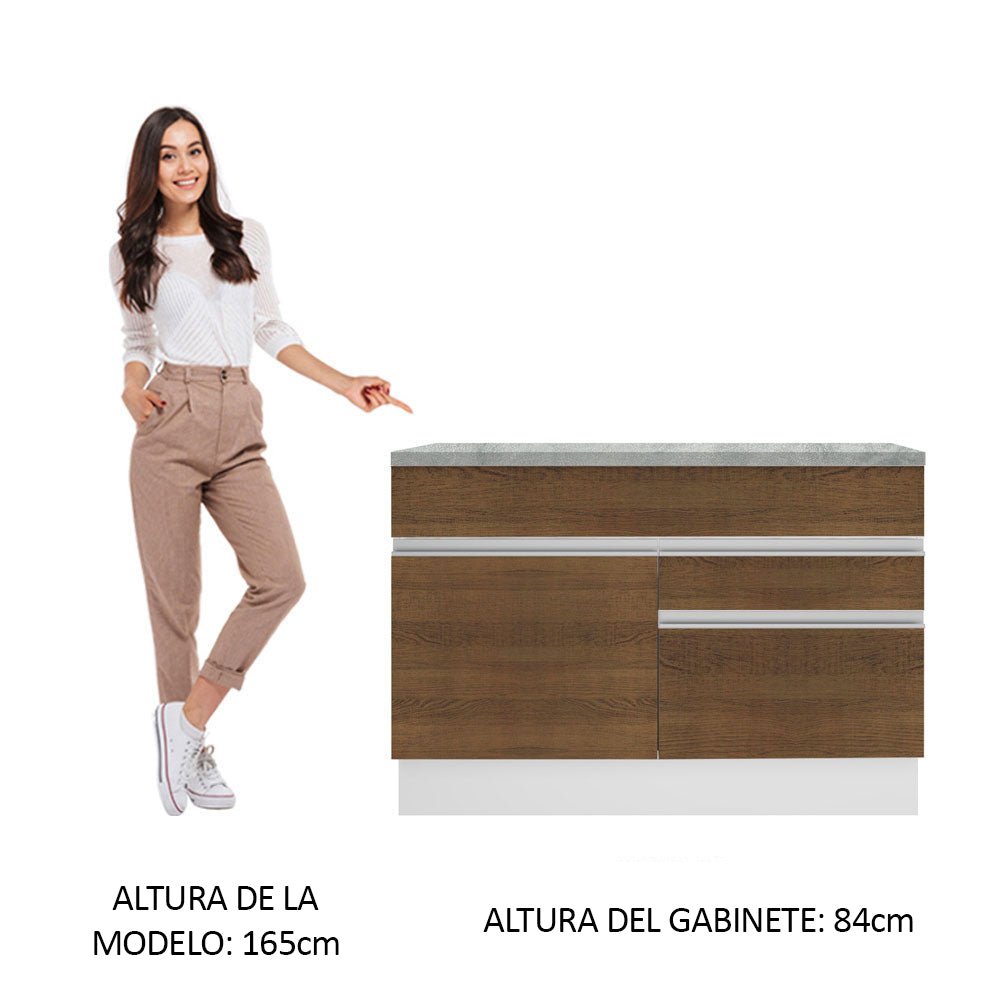 Mueble Inferior de Cocina Glamy Blanco y Marron 120x84cm con Mesón de Madera y sin Estufa con 2 Cajones - MUEBLES INFERIORES DE COCINA | Bylmo