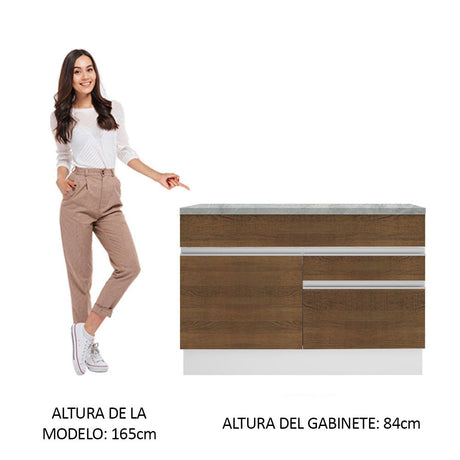 Mueble Inferior de Cocina Glamy Blanco y Marron 120x84cm con Mesón de Madera y sin Estufa con 2 Cajones - MUEBLES INFERIORES DE COCINA | Bylmo
