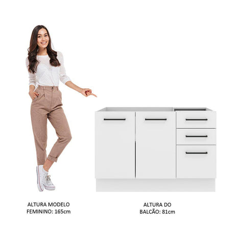 Mueble Inferior de Cocina Agata Blanco 120x81cm sin Mesón y sin Estufa con 3 Cajones - MUEBLES INFERIORES DE COCINA | Bylmo