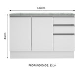Mueble Inferior de Cocina Glamy Blanco 120x84cm con Mesón de Madera y sin Estufa con 3 Cajones - MUEBLES INFERIORES DE COCINA | Bylmo