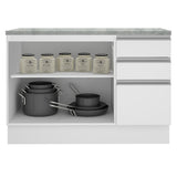 Mueble Inferior de Cocina Glamy Blanco 120x84cm con Mesón de Madera y sin Estufa con 3 Cajones - MUEBLES INFERIORES DE COCINA | Bylmo