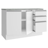 Mueble Inferior de Cocina Glamy Blanco 120x84cm con Mesón de Madera y sin Estufa con 3 Cajones - MUEBLES INFERIORES DE COCINA | Bylmo