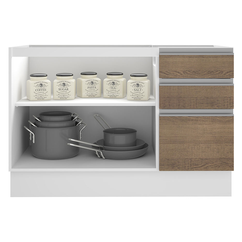 Mueble Inferior de Cocina Glamy Blanco y Marron 120x81cm sin Mesón y sin Estufa con 3 Cajones - MUEBLES INFERIORES DE COCINA | Bylmo