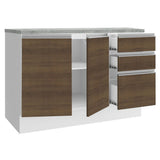 Mueble Inferior de Cocina Glamy Blanco y Marron 120x84cm con Mesón de Madera y sin Estufa con 3 Cajones - MUEBLES INFERIORES DE COCINA | Bylmo